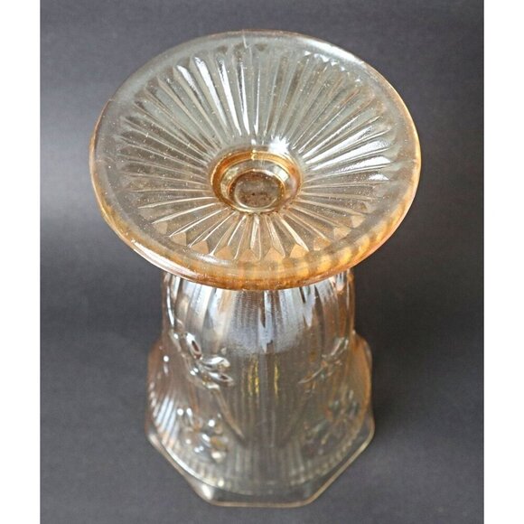 Depression Glass Iris And Herringbone Vase Iridescent Jeanette 1930s - Picture 2 of 4